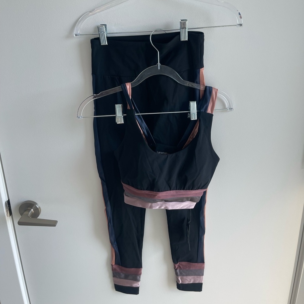 Lanston Black and Striped Activewear Set